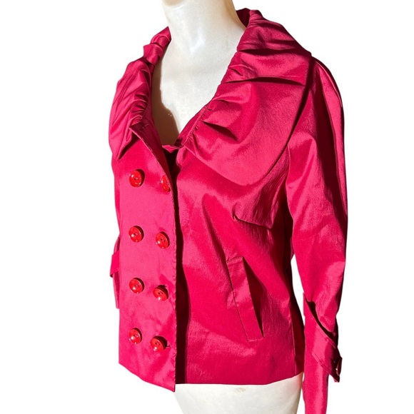 Samuel Dong Jackets & Blazers - Red Samuel Dong Ruffle Collar Double Breasted Jacket Size Medium